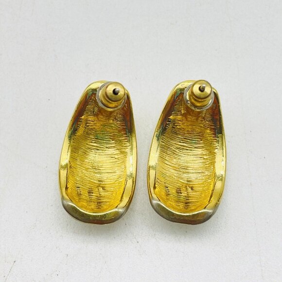 Cream Enamel Half Hoop Earrings Gold Tone Classic Career Cosplay LARP Holiday - Picture 2 of 7